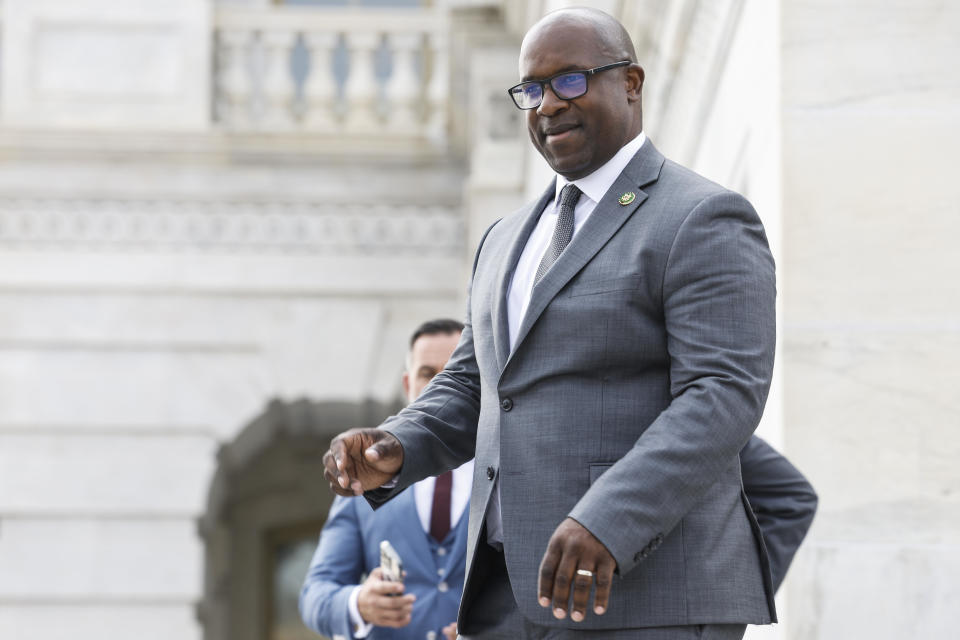 Rep. Jamaal Bowman leaves the U.S. Capitol on May 23, 2023. / Credit: Anna Moneymaker / Getty Images