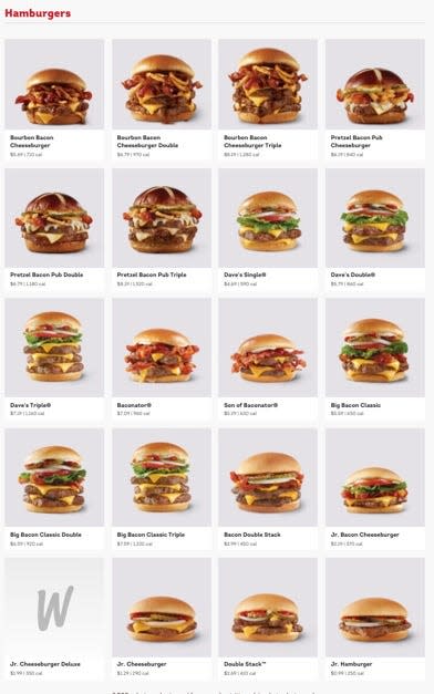 Wendy&#39;s online ordering website burgers