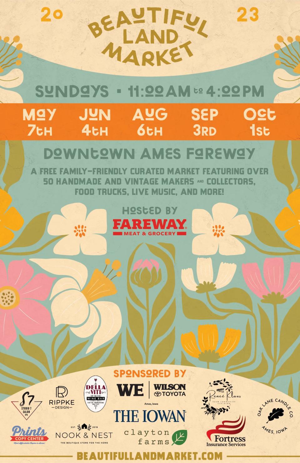 Beautiful Land Market will kick off its outdoor pop-up series Sunday at the downtown Ames Fareway's parking lot.
