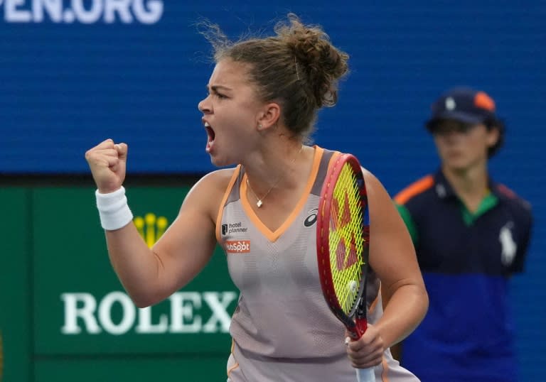 Italian Jasmine Paolini celebrates a set point during her US Open victory over Yulia Putintseva (TIMOTHY A. CLARY)