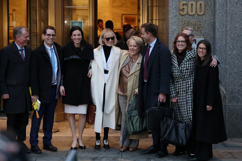 E. Jean Carroll walks outside the Manhattan Federal Court, in New York City