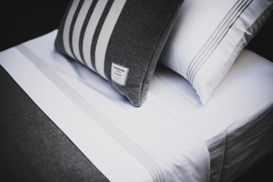 A look at the Thom Browne collaboration with Frette.