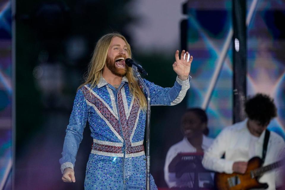 Sam Ryder performed in a Union Jack jumpsuit, of course (Getty Images)