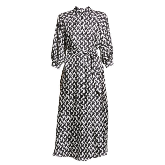 Orario Printed Self-Tie Silk Midi Shirtdress