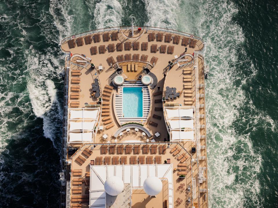 Queen Anne cruise ship aerial of pool