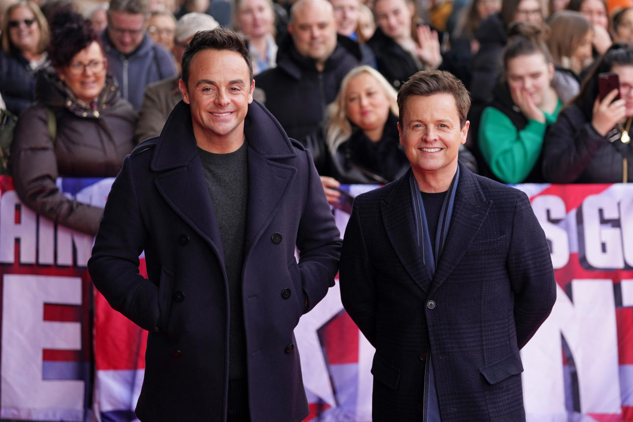 MANCHESTER, ENGLAND - FEBRUARY 08: Britain's Got Talent presenters Anthony McPartlin and Declan Donnelly pose during the 