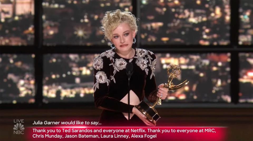 Julia Garner accepting her Emmy