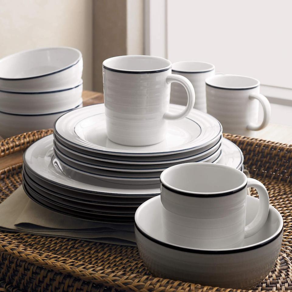 Crate & Barrel Roulette Blue Band 16-Piece Dinnerware Set