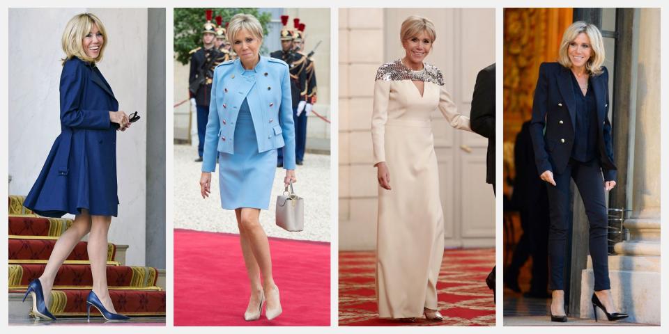Brigitte Macron Wears a Mod Coral Look to the G20 Welcome Dinner