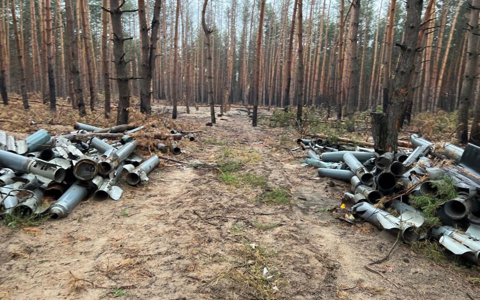 Cohetes y bombas de racimo se encuentran debajo de los árboles