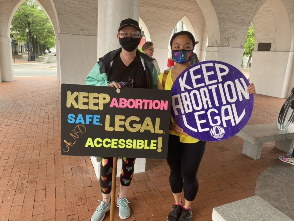 Protesters at the abortion rights protest at the Market House Saturday.