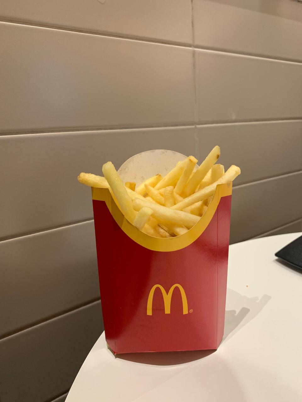 Large fries ordered at McDonald's in London, UK.