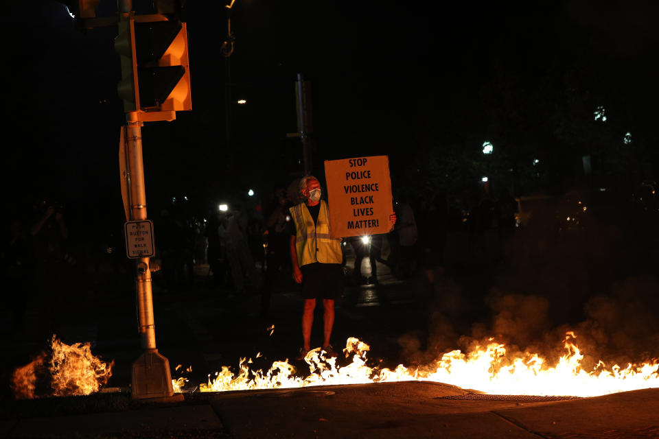 Jacob Blake protesters lit cleaning truck on fire in Kenosha, Wisconsin, United States on August 24, 2020. (Tayfun Coskun/Anadolu Agency via Getty Images)