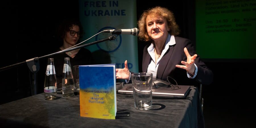 Oksana Zabuzhko with her book The Longest Journey
