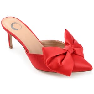 red pointed-toe pump