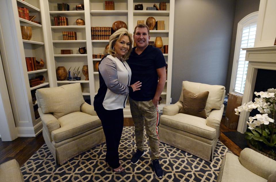 Reality TV stars Todd Chrisley and his wife, Julie, at their home in Belle Meade, Tennessee, in 2018.