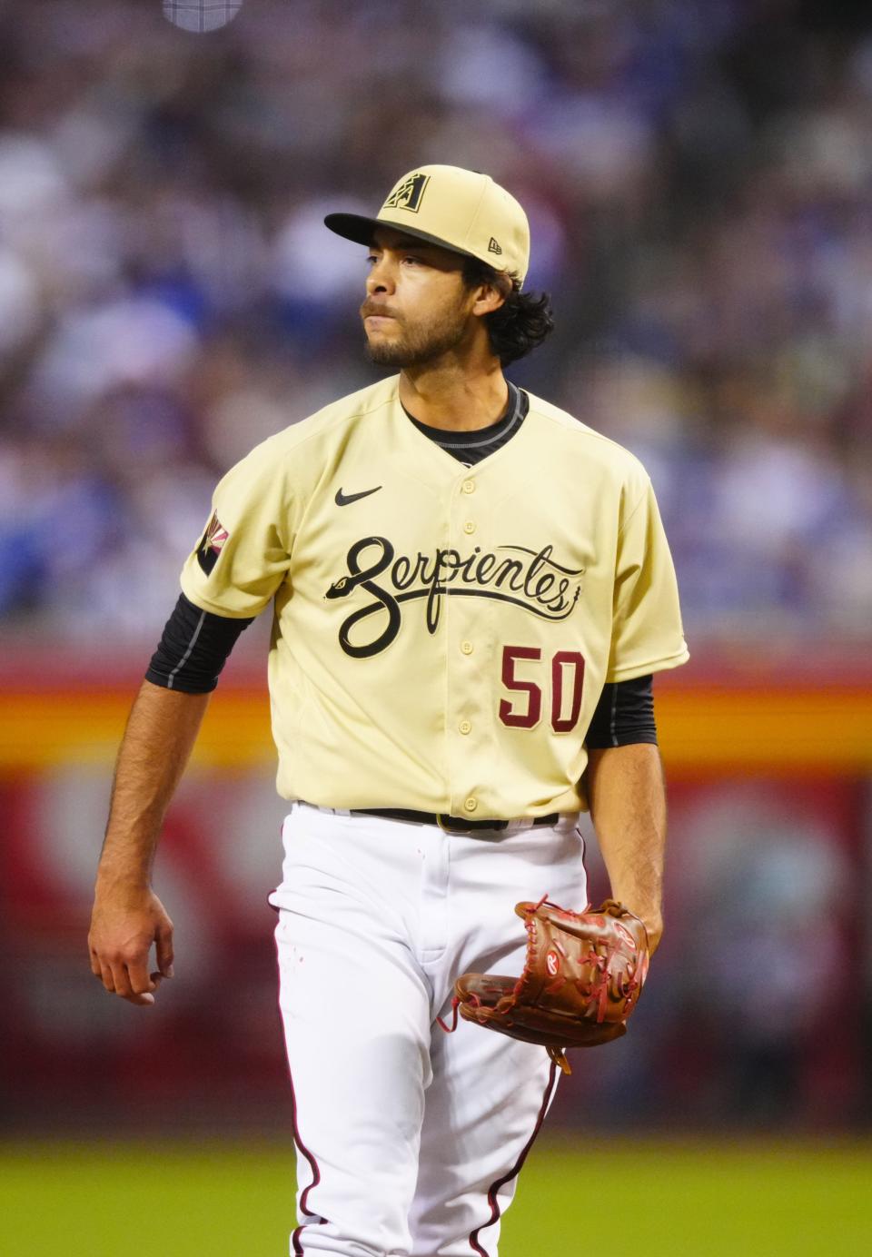 Jun 18, 2021; Phoenix, Arizona, USA; Arizona Diamondbacks pitcher Noe Ramirez against the Los Angeles Dodgers at Chase Field. Mandatory Credit: Mark J. Rebilas-USA TODAY Sports