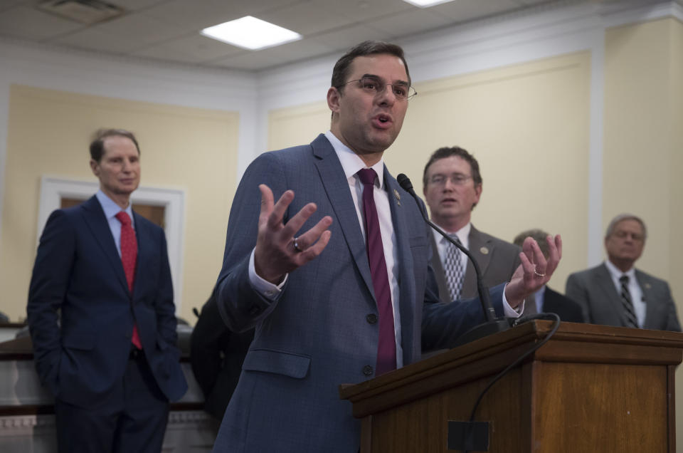 Rep. Justin Amash, then a Republican, hosting a news conference with a bipartisan group of House and Senate lawmakers in January 2018.  (Photo: ASSOCIATED PRESS)