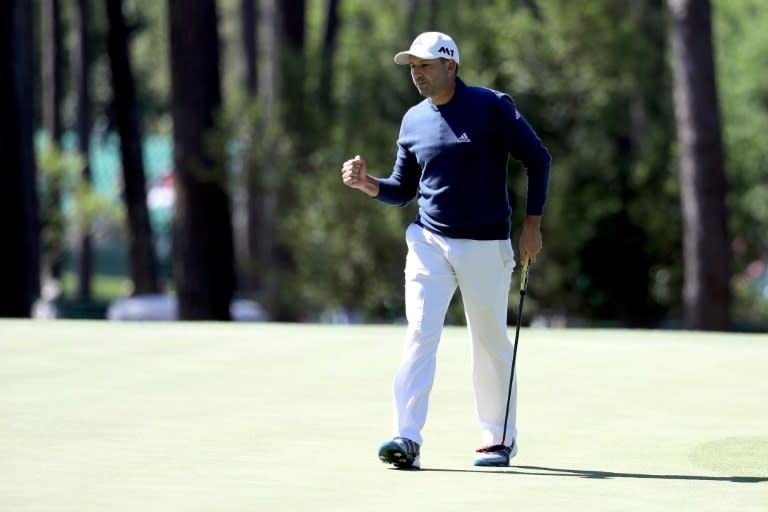 Sergio Garcia of Spain reacts during the second round of the 2017 Masters Tournament at Augusta National Golf Club on April 7, 2017 in Augusta, Georgia