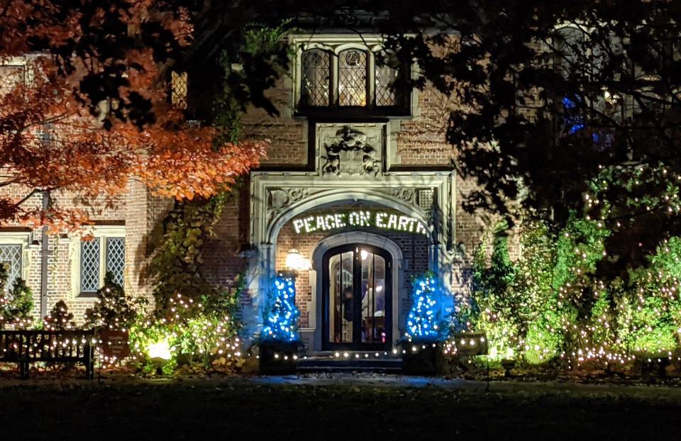 The message of "Peace on Earth" over the grand entrance of Stan Hywet dates back to the Seiberlings.