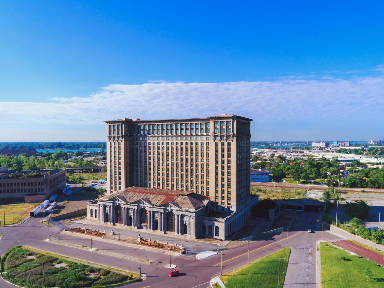 Michigan Central Train Depot Aerial view Detroit Michigan