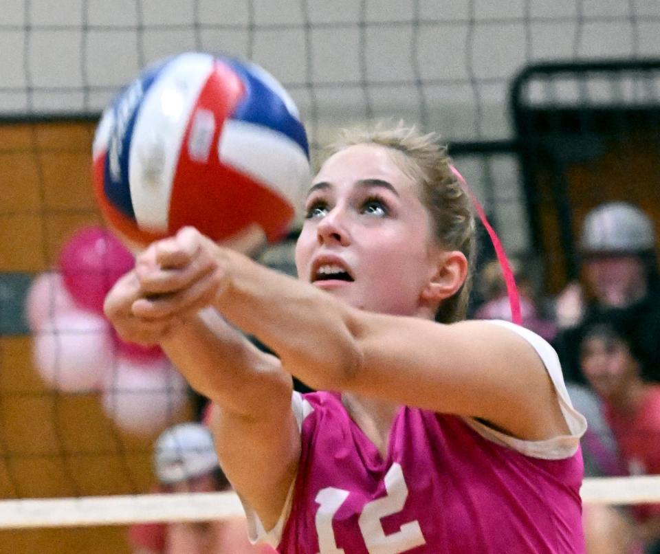 Sadie Wellbeloved of Barnstable sets up a shot against Sandwich during an October 2022 game in Hyannis.