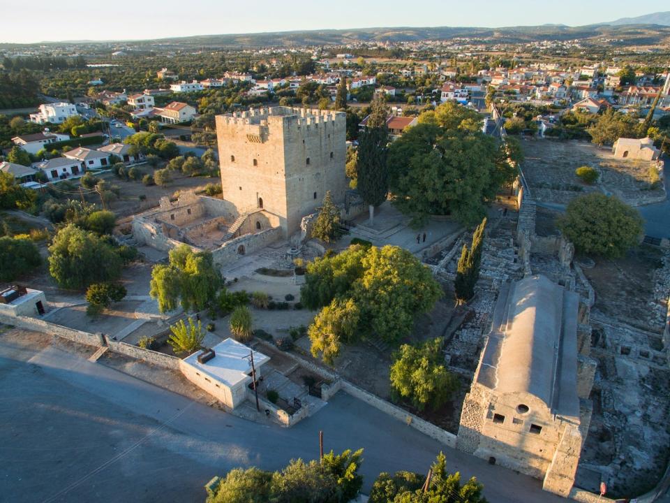 Aerial photo of Kolossi Medieval Castle in Limassol, Cyprus.