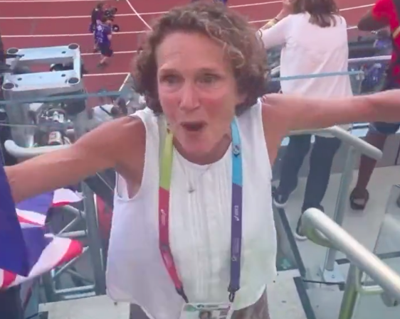 Susan Wightman was in the crowd to see her son win gold at the World Championships. (Twitter)