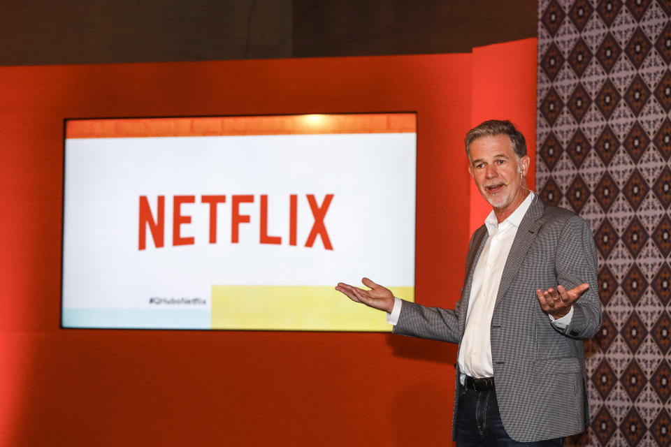 BOGOTA, COLOMBIA - OCTOBER 09: Netflix CEO Reed Hastings speaks during Netflix Slate Event 2018 at JW Marriot on October 9, 2018 in Bogota, Colombia. (Photo by Daniel Muñoz/Getty Images for NETFLIX)