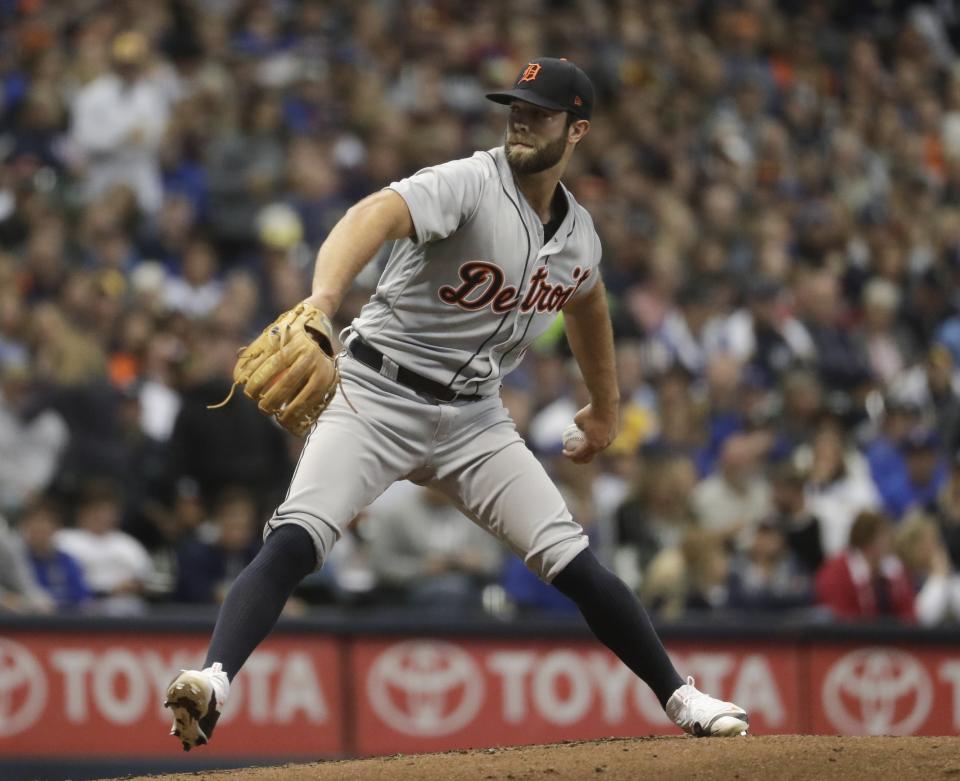 Detroit Tigers starting pitcher Daniel Norris throws during the first inning of a baseball game against the Milwaukee Brewers Saturday, Sept. 29, 2018, in Milwaukee. (AP Photo/Morry Gash)