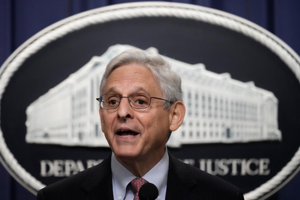 U.S. Attorney General Merrick Garland announces a lawsuit seeking to block Idaho's new abortion law on Aug. 2, 2022.