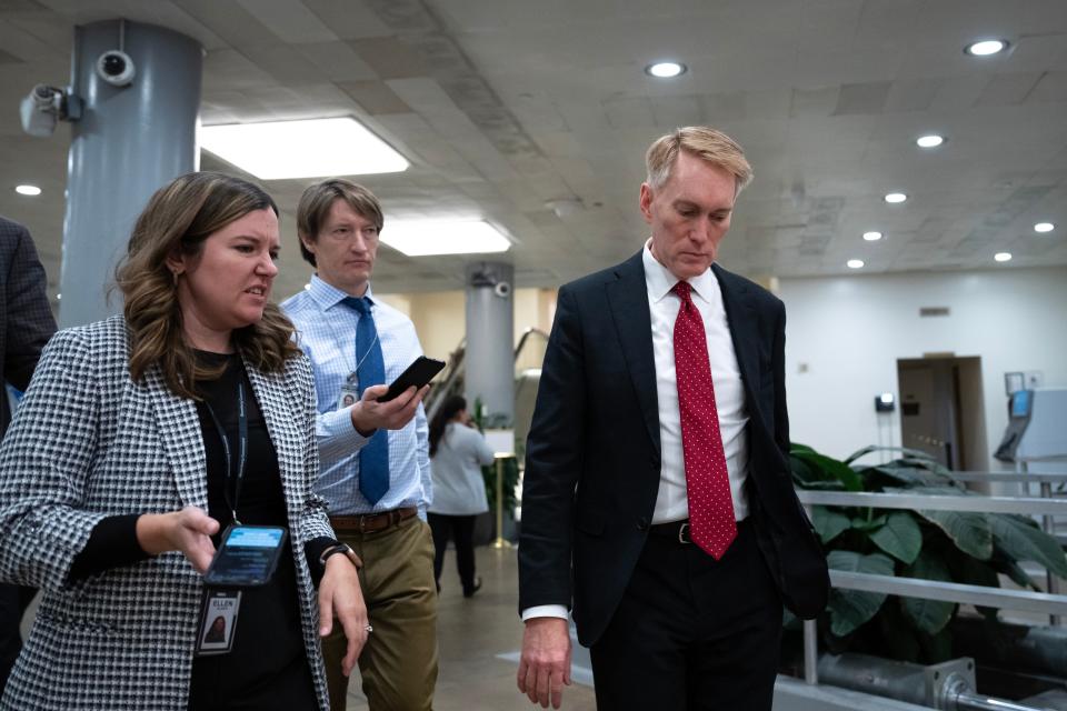 Sen. James Lankford, R-Okla., speaks to reporters in the Senate subway at the U.S. Capitol on January 22, 2024 in Washington, DC.