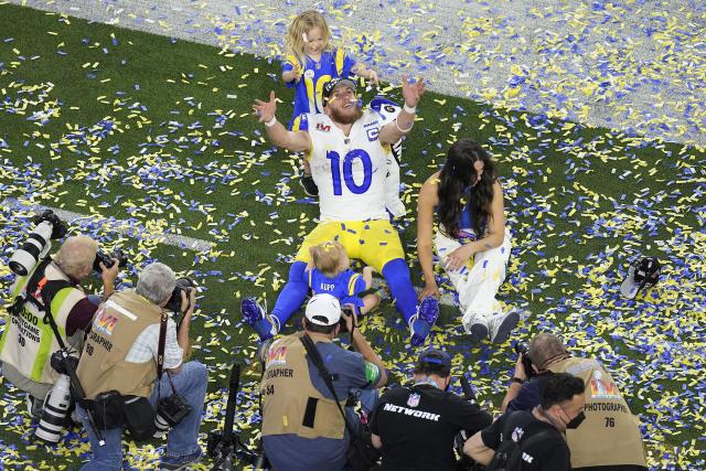 Los Angeles Rams owner Stan Kroenke holds the Lombardi Trophy after the Rams  defeated the Cincinnati Bengals in the NFL Super Bowl 56 football game  Sunday, Feb. 13, 2022, in Inglewood, Calif. (