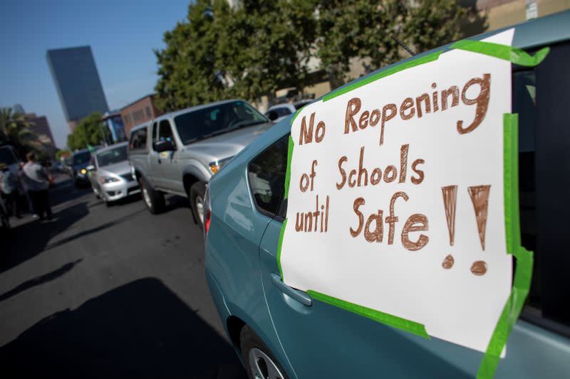 Protesters and students demonstrate over funding and reopening of schools in Los Angeles