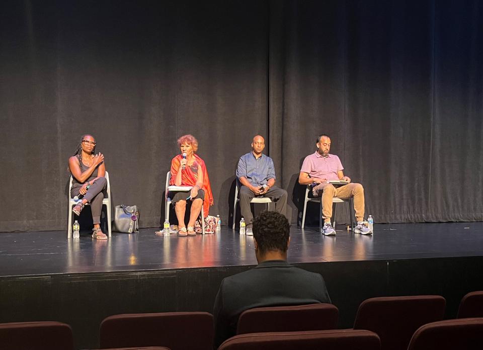 (From left to right) Winifred Harris, Cleo Parker Robinson, Adnois Rose and Theodore Foster lead a listening session at the Acadiana Center for the Arts focused on how people felt after three churches were burned in St. Landry Parish in 2019.