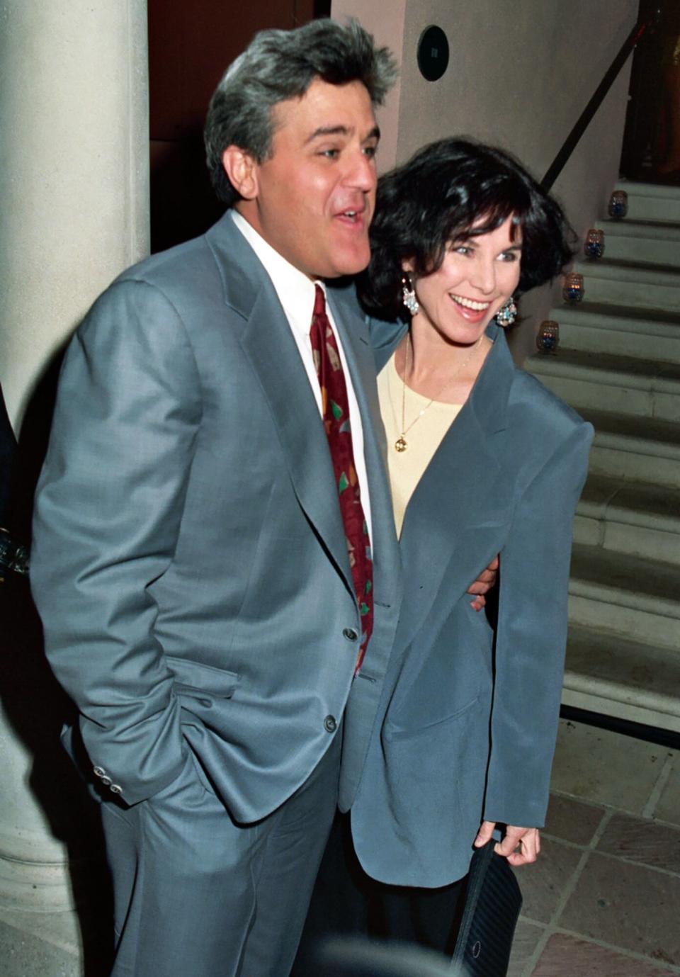 Jay Leno and Mavis Nicholson during Poolside Cocktail Party for Kelly Klein's Book, &quot;Pools&quot; at Beverly Hills Hotel in Beverly Hills, CA, United States