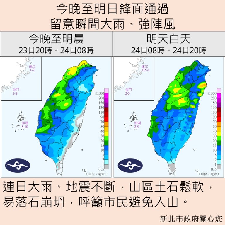 《圖說》新北鋒面示意圖。〈新北市府提供〉