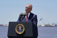 Louisiana Gov. John Bel Edwards speaks Thursday, May 6, 2021, in Lake Charles, La. (AP Photo/Alex Brandon)