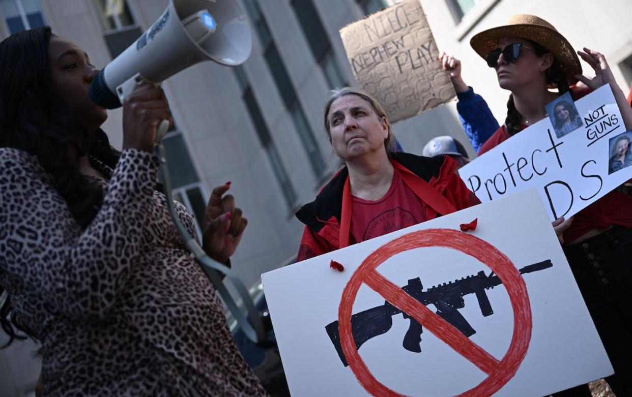 Gun control activists rally in Nashville, Tenn. <a href="https://www.gettyimages.com/detail/news-photo/gun-control-activists-rally-in-nashville-tennessee-on-march-news-photo/1249704709?adppopup=true" rel="nofollow noopener" target="_blank" data-ylk="slk:Brendan Smialowski/AFP via Getty Images);elm:context_link;itc:0;sec:content-canvas" class="link ">Brendan Smialowski/AFP via Getty Images)</a>