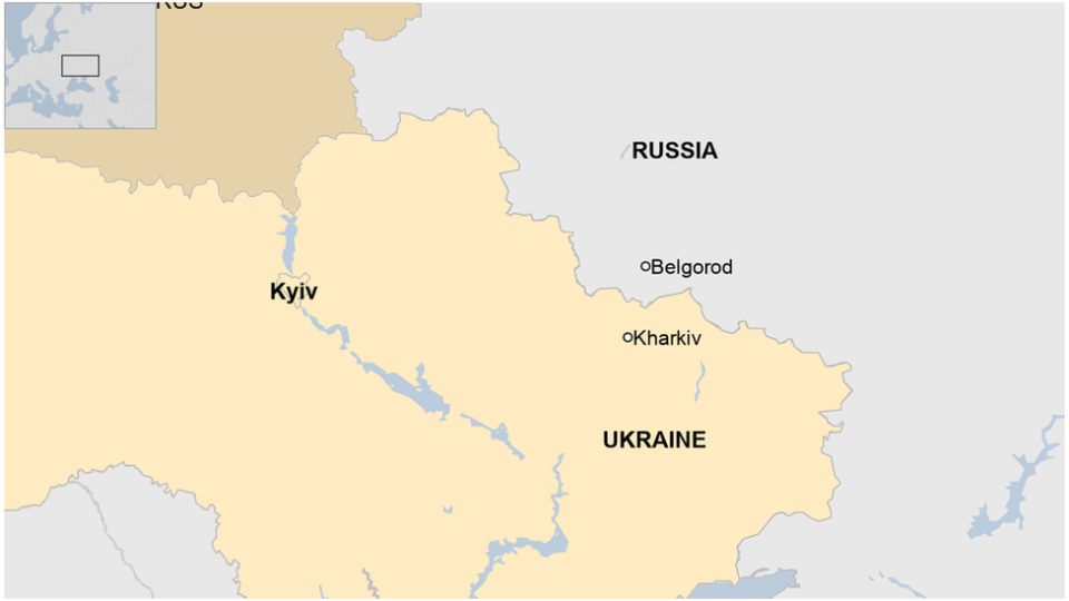 A map shows the location of Kyiv, Kharkiv and Belgorod