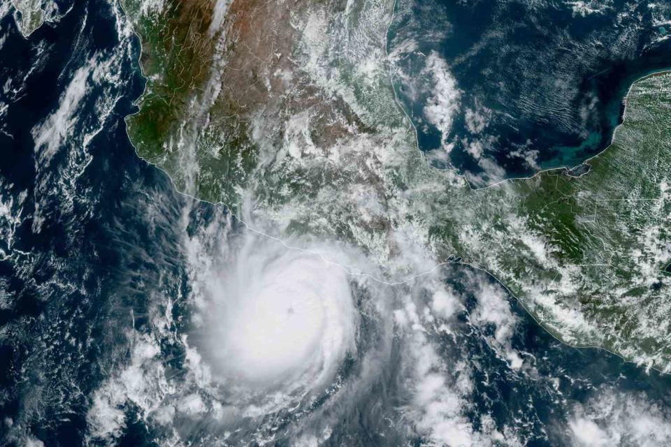 <p>NOAA via AP</p> A satellite image provided by NOAA showing Hurricane Otis on Oct. 24, 2023