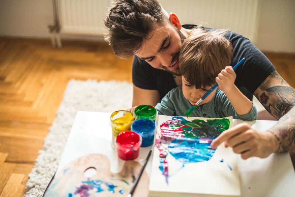 dad and son painting