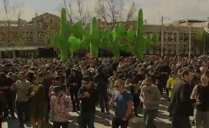 People playing Pokemon Go in Forrest Place yesterday. Picture: 7 News