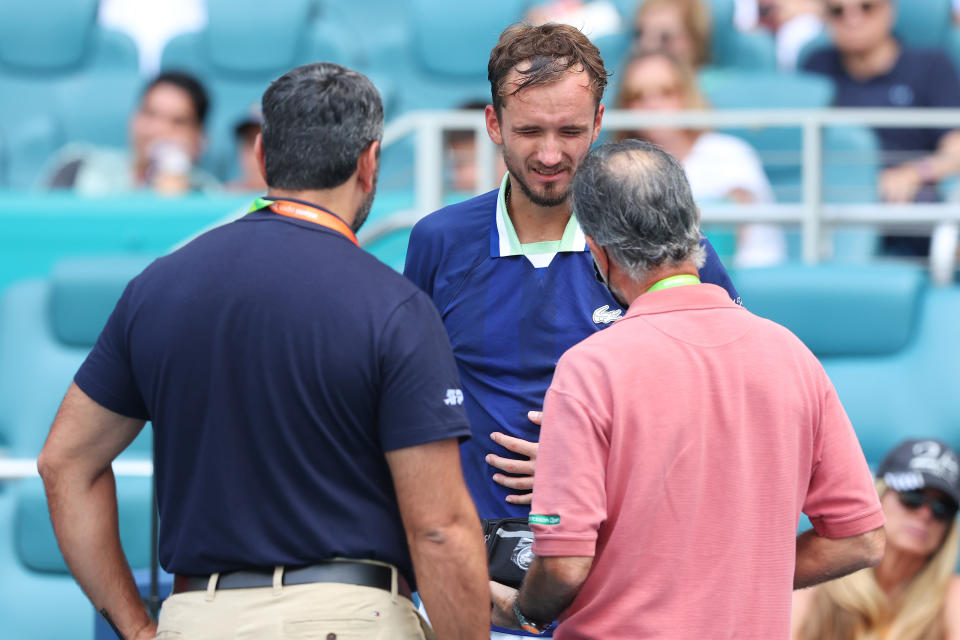 Daniil Medvedev, pictured here during his match against Hubert Hurkacz at the Miami Open.