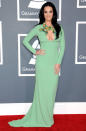 <b>Katy Perry <br></b><br>John Mayer's girlfriend flaunted her best assets in this mint green Gucci Resort 2013 gown.