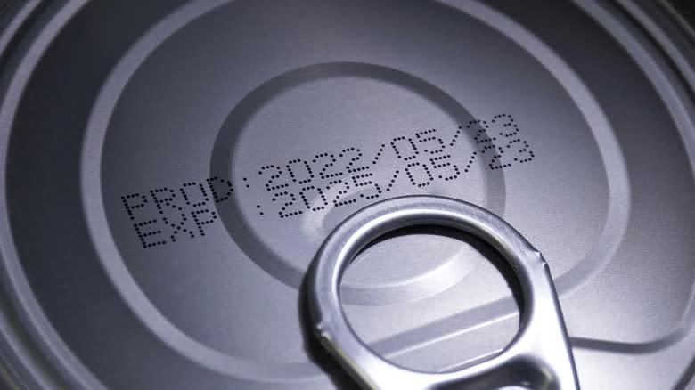 Close up of expiration date on can