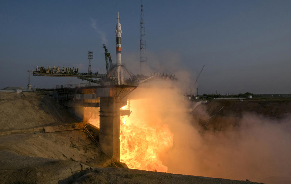 Soyuz capsule blasts off for the International Space Station