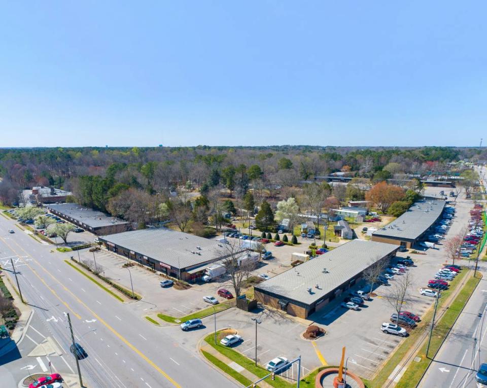 Aerial view of roughly 38 acres of prime real estate in east downtown Cary – one of the last remaining large tracts inside of town limits – which hit the market this week. The property, six parcels in all, lies at the intersection of E. Chatham Street and SE Maynard Road.