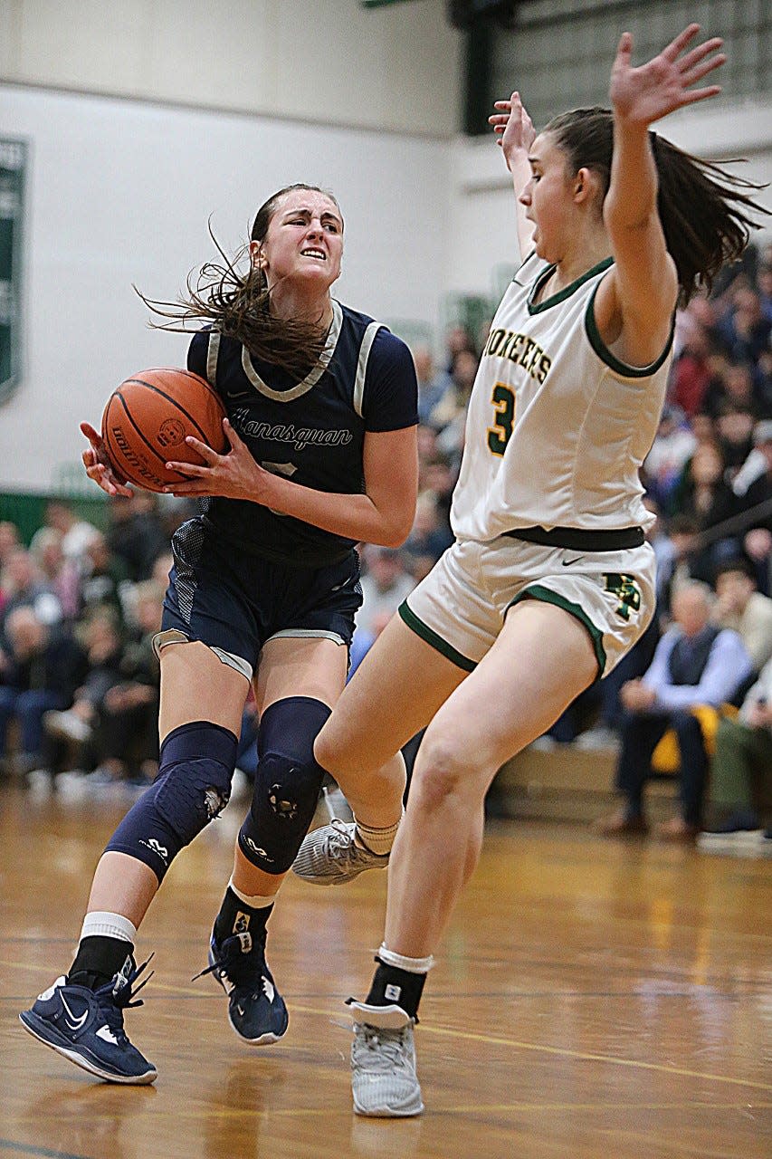 New Providence's Brenna Slattery (right) faces Manasquan in last year's sectional final