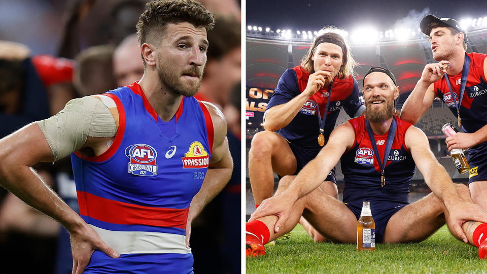 A somewhat petty act after the AFL Grand Final could set the stage for a bitter rivalry between the Bulldogs and Demons, Sam McClure believes. Pictures: Getty Images